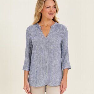 FDJ Blue & White Striped Tunic Blouse | Size 6 | Made in Canada